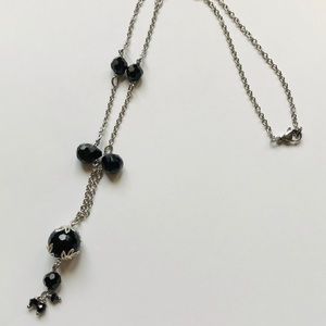black onyx and silver drop necklace